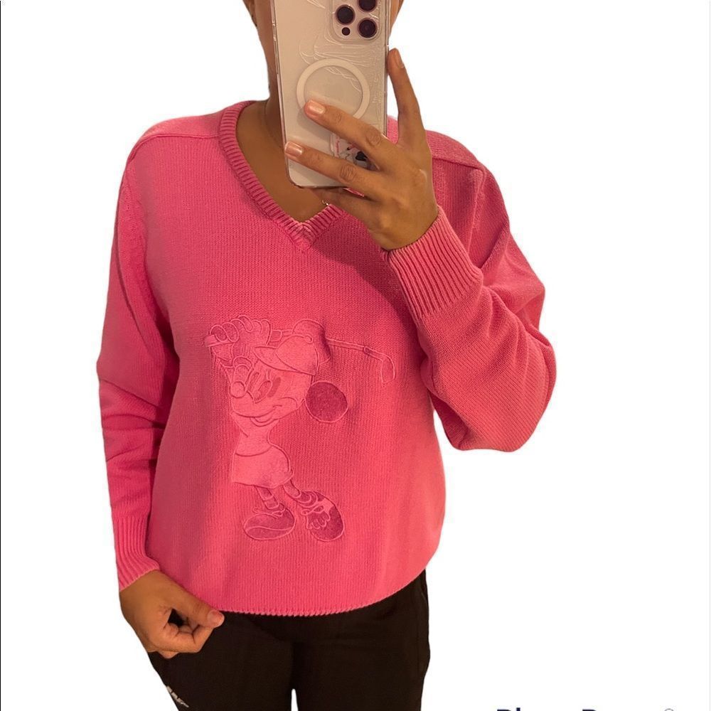 Disney Pink V-Neck Minnie Mouse Pullover Sweater